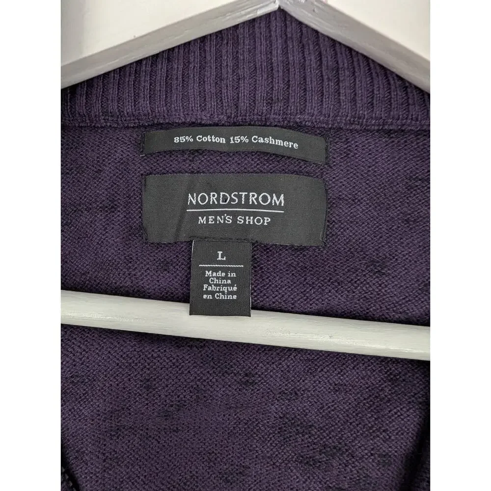 Nordstrom Men's Shop Large Purple Black Cotton Cashmere Quarter Zip Sweater